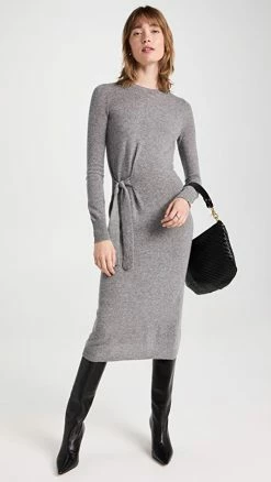 Discount ⌛ Autumn Cashmere Asymmetric Tied Crew Neck Cashmere 👗 Dress Cement 🤩