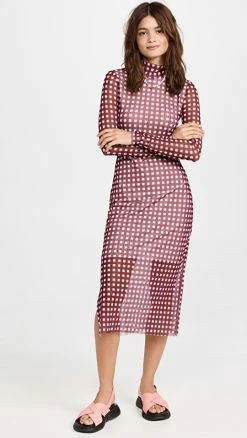 Outlet ⌛ BAUM UND PFERDGARTEN Jolain 👗 Dress Maroon Check 😉