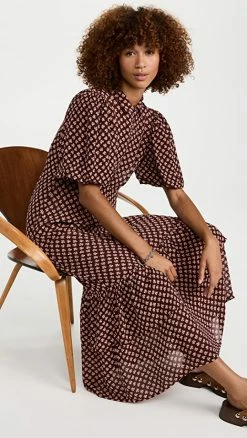 Deals ✔️ ByTiMo Drapy Georgette Puffed 👗 Dress Plum Flowers 👏