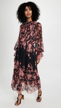 New ๐ Hemant And Nandita Luana Pleated Long ๐ Dress Black ๐