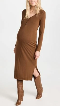 Wholesale ❤️ Ingrid & Isabel Ribbed Henley 👗 Dress Chestnut 😀