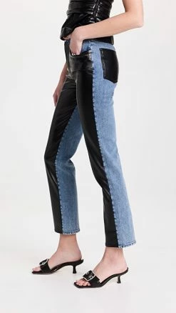 Best reviews of 🤩 Jonathan Simkhai STANDARD River High Rise Straight 👖 Jeans Vegan Leather Combo 👍