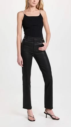 Top 10 😍 Jonathan Simkhai STANDARD Amelia High Rise Straight Taper 👖 Jeans 🧥 Coated Black ❤️