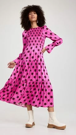 Best deal โ KITRI Petra Pink Retro Floral Shirred ๐ Dress ๐