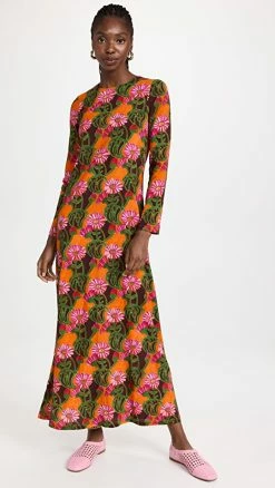 New 😀 La Double J Long Sleeve Swing 👗 Dress Orange Gerber 🧨