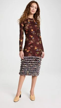 Best reviews of ๐ Molly Goddard Printed Mesh Midi ๐ Dress Brown โ๏ธ