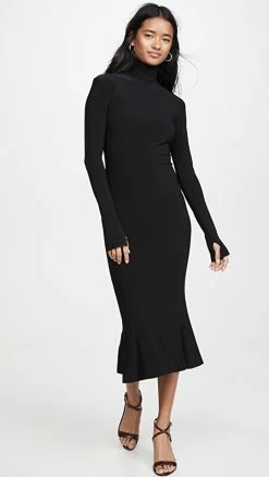 Best Pirce 😍 Norma Kamali Turtleneck Fishtail 👗 Dress Black 🥰