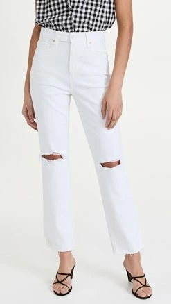 Discount ❤️ PAIGE High Rise Noella 👖 Jeans Soft Ecru Destructed 🔔