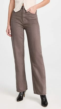 Discount ⌛ Reformation Wilder High Rise Wide Leg 👖 Jeans Cacao Pinstripe 😍