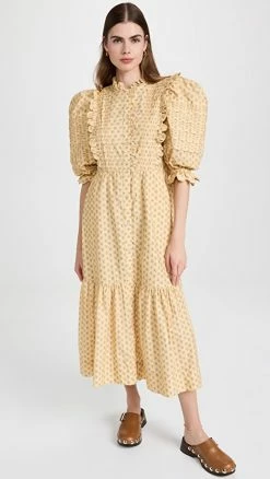 Budget 🎉 Sea Pascala Puff Sleeve Pintucked 👗 Dress Canary 🎁