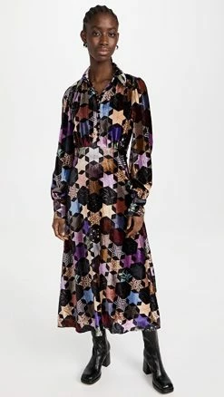 New 🎉 Sea Estrella Print Long Sleeve 👗 Dress Multi ⌛