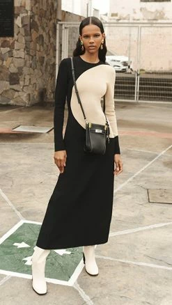 Hot Sale 🎁 Tory Burch Colorblock Sheath 👗 Dress Black/Sand Bluff ✔️